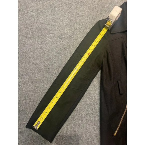 Michael Michael Kors Womens Black Wool Long Sleeve Zip Pockets Trench Coat Sz S - Picture 11 of 12